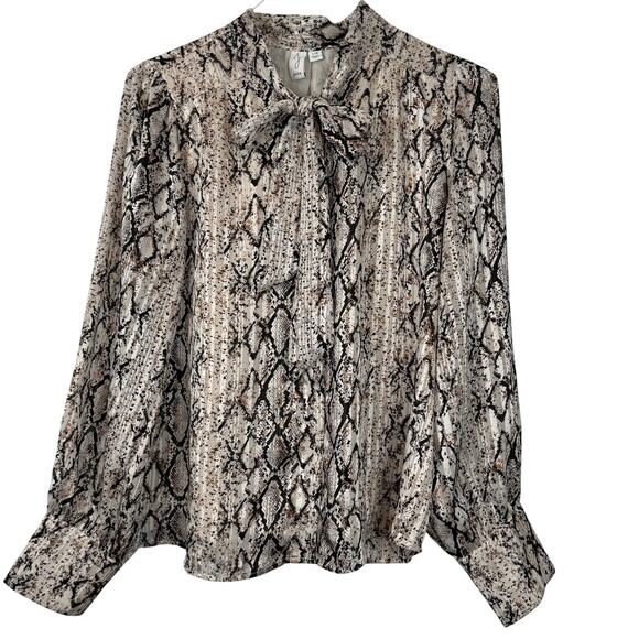 Joie Snakeskin Print Bow Blouse Women’s L Animal Print Top Boho Chic - Picture 1 of 9